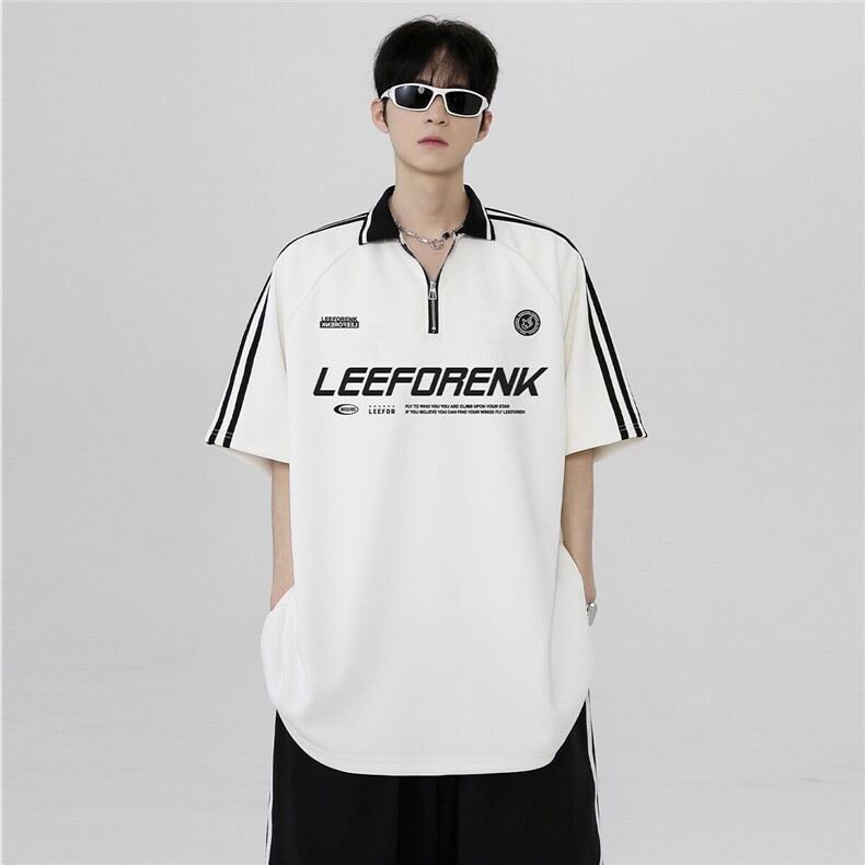 夏季cleanfit半拉链美式复古运动高级潮牌插肩袖短袖T恤T356-P38,男装Polo衫,电商C307