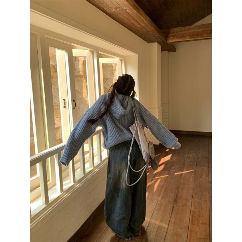 网络图，连帽短款开衫春秋新款宽松粗线针织衫XZ302B-1-M364P65,男装针织衫/毛衣,星座302B-1