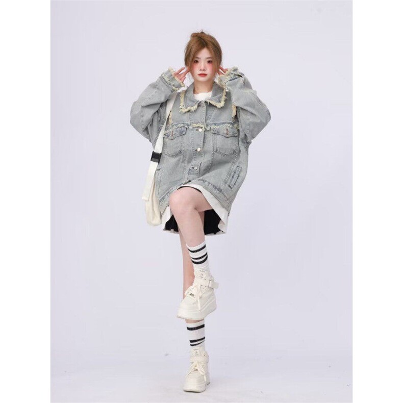 新款美式高街oversize水洗做旧破洞牛仔外套女夹克潮LJK89200-p58,男装夹克,星座1008