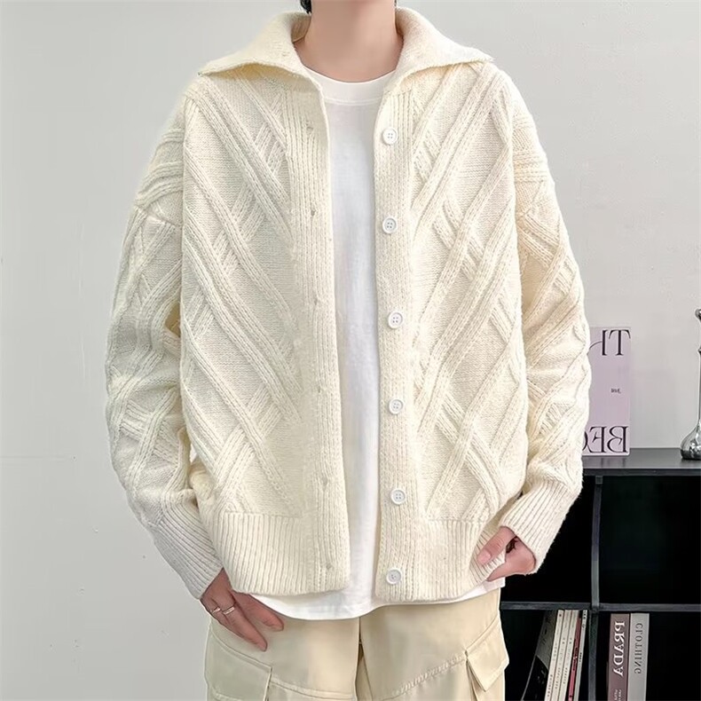 菱形格针织开衫男女韩版潮流宽松帅2024秋冬ins毛衣外套MZ446-P60，男装针织衫/毛衣，星座412-3