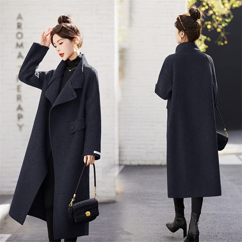 美拉德双面羊绒大衣女中长款2023冬新款立领本命年红色羊毛呢外套,女装双面呢大衣,乐吉娜