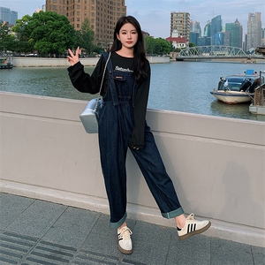 《高质现货》新品时尚抽绳口袋抽绳背带裤牛仔裤图片
