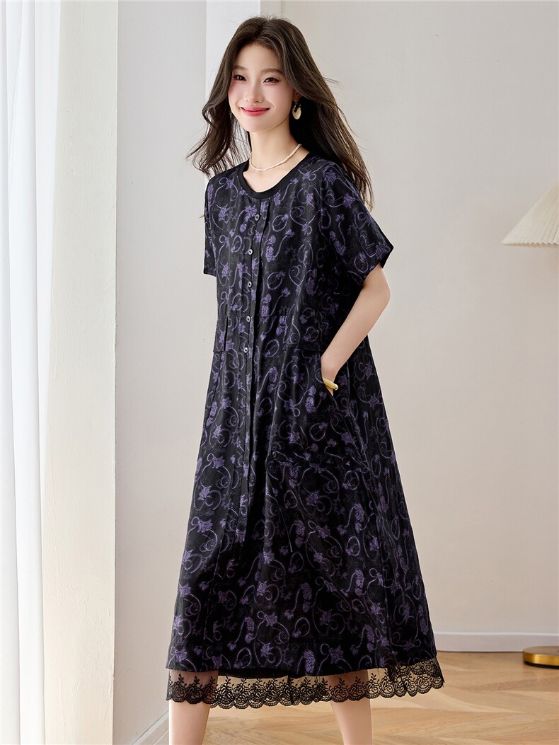 【夏季女装新款】2026夏季大量现货时尚宽松大版提花连衣裙,女装连衣裙,缘衣格
