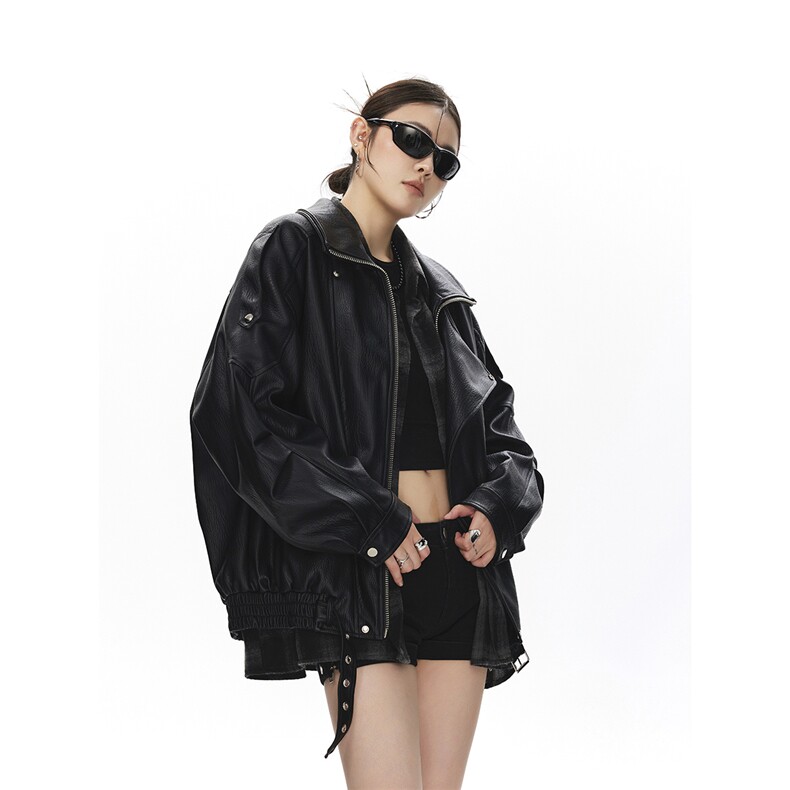 荔枝纹高端双层领廓形设计大码M-5XL机车皮衣JK78095特P118控178，男装皮衣，星座227-7