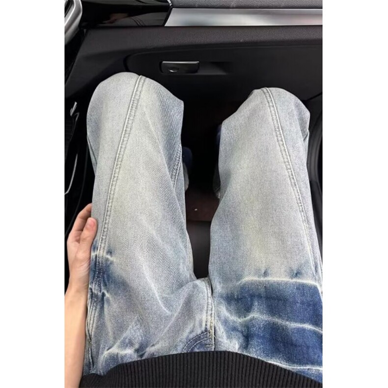 美式水洗做旧浅色微喇牛仔裤男女设计感小众显瘦阔腿裤LA5544-P48,男装牛仔裤,星座1008