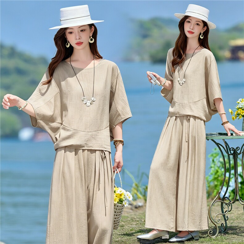 2026年夏季慵懒风宽松裙裤两件套休闲套装女，女装套装/套裙，依路服饰