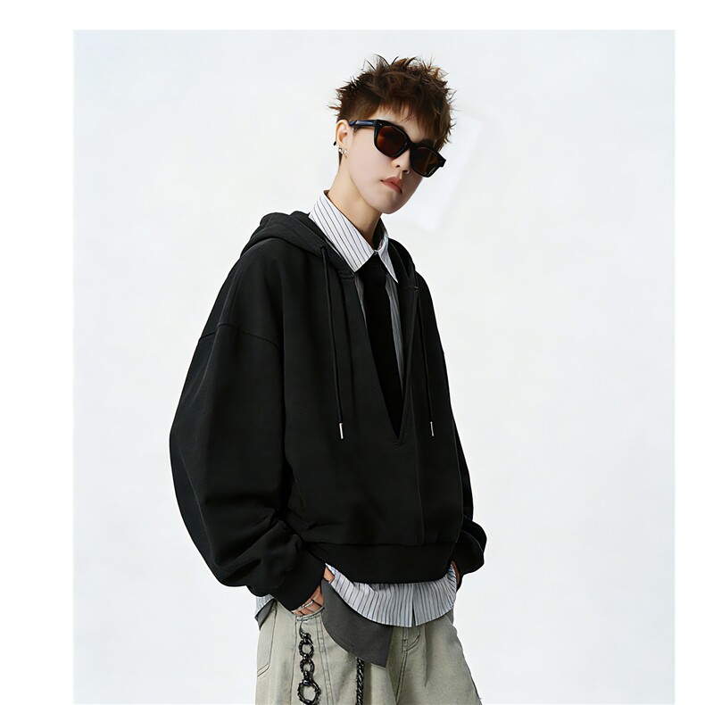 送领带420克重磅假两件V领卫衣男女学院风长袖条纹G1181特P68，男装卫衣，电商A339