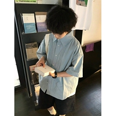 夏季潮牌褶皱设计感短袖衬衫男美式宽松休闲百搭纯棉衬衣CHT213，男装T恤，星座1116A（原606A-3）