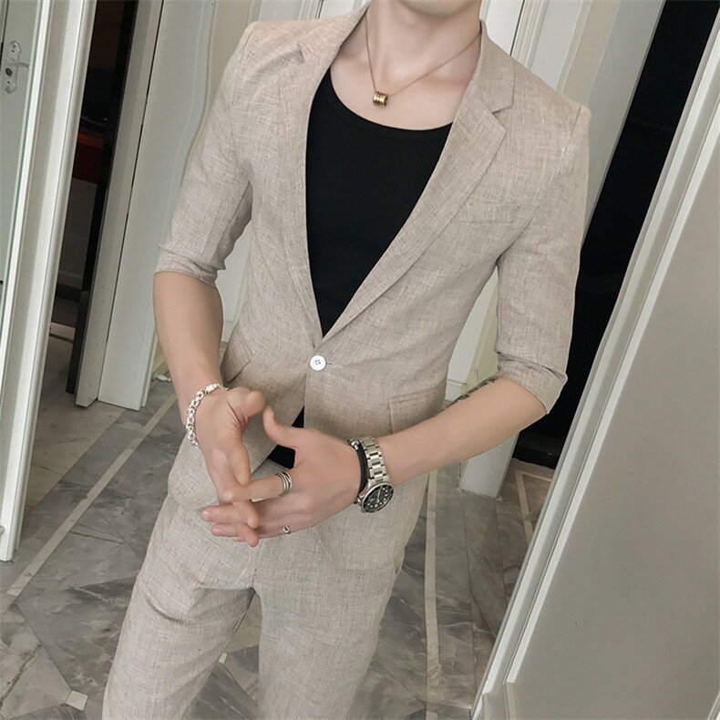 夏新款男士夜店西装套装纯色小西服结婚九分西裤A328-1929，男装西服套装，星座406