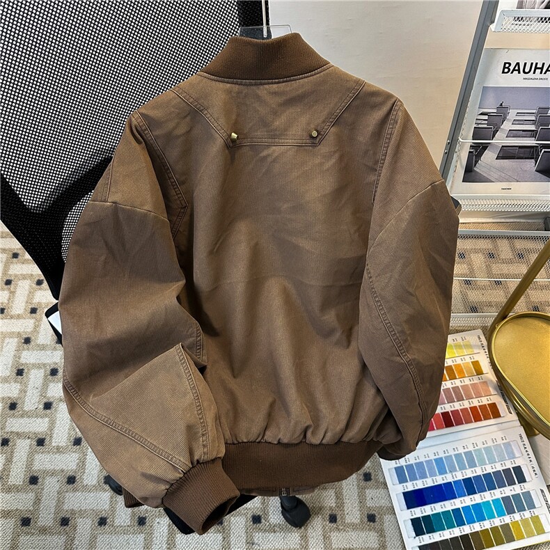 美拉德棕色短款工装外套男秋冬水洗潮牌棒球服美式复古哈灵顿夹克,男装夹克,星座410-7
