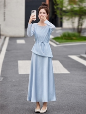 2026年夏季新款简约风镂空针织衫上衣吊带两件套时尚连衣裙套装，女装套装/套裙，米尚