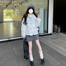 1506-1/M78901/P99小猫连帽毛领羽绒服女白色短款保暖外套，男装羽绒服，星座1506-1
