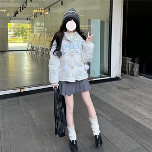 1506-1/M78901/P99小猫连帽毛领羽绒服女白色短款保暖外套图片