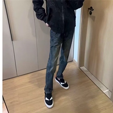 春季新款小狗钢标牛仔裤男网红同款百搭修身显瘦直筒小脚长裤韩版，男装牛仔裤，星座506A