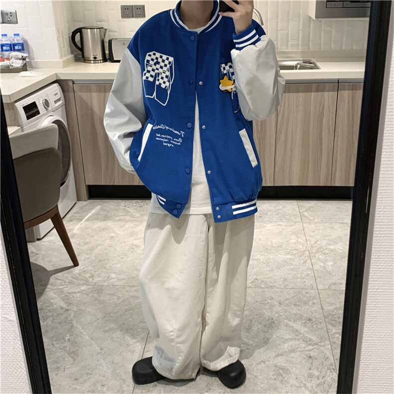 男长袖潮流宽松棒球领简约克莱因蓝夹克春季新款棒球服J3118P70图片