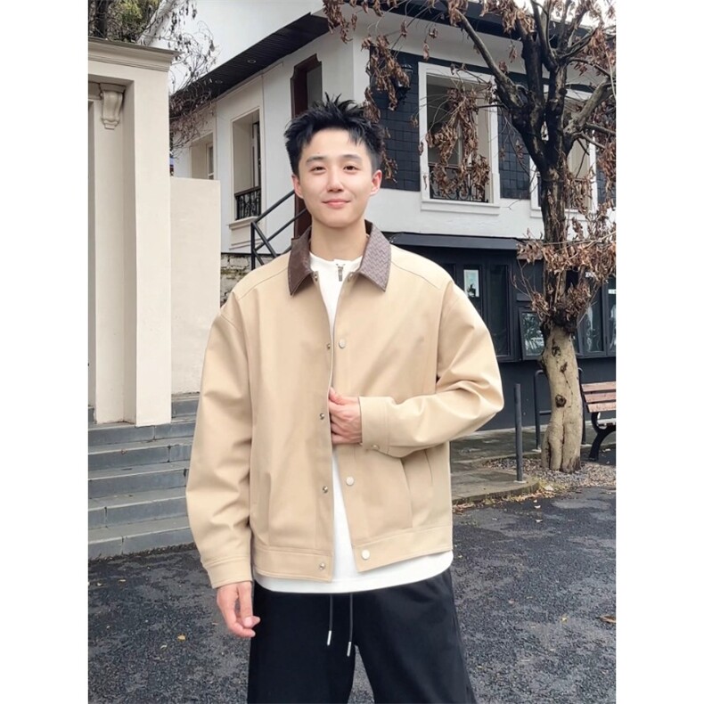 编织皮翻领外套底特律夹克工装棒球服JK306特P71,男装夹克,星座908-1