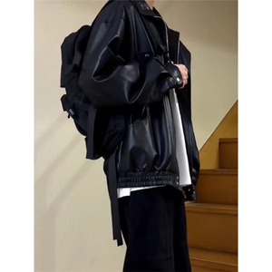 cleanfit黑色短款皮衣外套男春秋季痞帅高级感美式立领夹克机车服图片