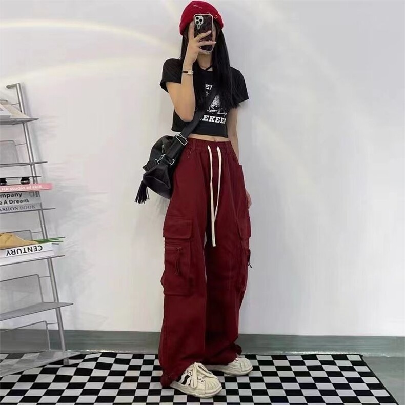 美式高腰工装裤女学生韩版宽松街舞2025新款夏休闲阔腿帅气裤子,男装工装外套,星座506A