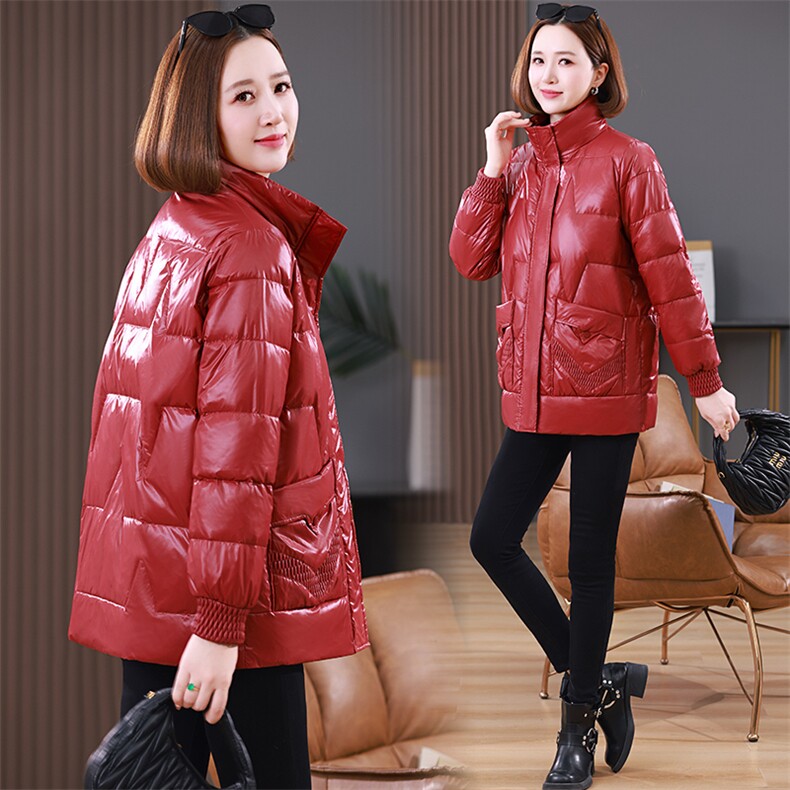 红色洋气减龄羽绒棉服女2024冬新款中年妈妈时尚立领加厚保暖棉袄,女装棉衣/棉服,婷思杰（原婷想服饰）