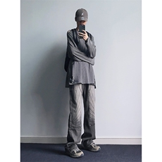B221美式ins高街暗黑小众铆钉伐木裤牛仔裤LK23145-P65控88，男装牛仔裤，电商B221