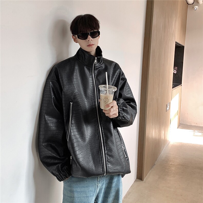 2025港风立领鳄鱼纹双侧金属拉链大码M-5XL夹克男JK77760P85控118，男装夹克，星座227-7