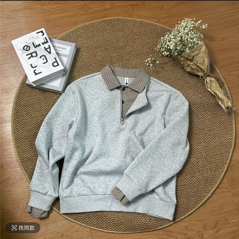 网图！2026春季新款百搭潮流美式长袖T恤男假两件卫衣C26008-TP48，男装T恤，电商C213(原B265)