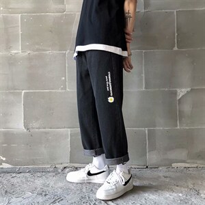 k962-p33 牛仔裤男潮流中性小雏菊裤子港风痞帅宽松直筒老爹裤图片