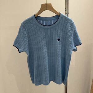 夏季新款麻花三色小爱心冰丝针织T恤宽松百搭显瘦时尚休闲上衣图片