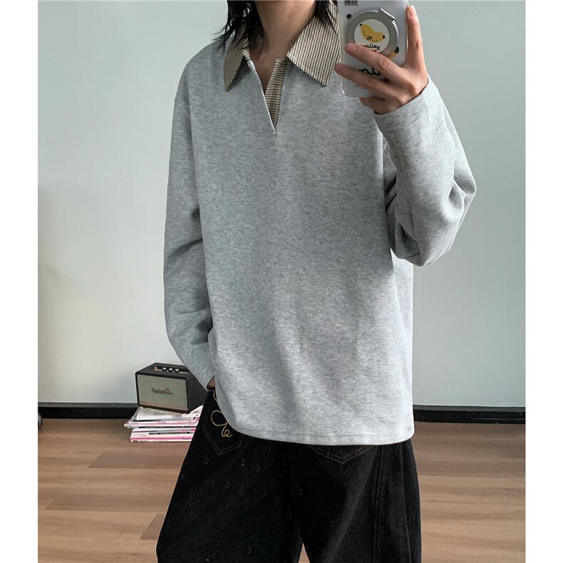 千鸟格翻领内搭秋装长袖t恤潮男装polo衫老钱风卫衣外套S503特28，男装Polo衫，电商A233-1