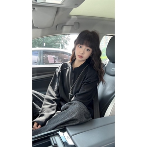 抖音得物品质美式高街重磅曼巴棉拼接cleanfit亨利领卫衣长袖T恤图片