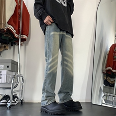 美式高街牛仔裤水洗做旧微喇修身vibe裤子1213-NZ22-P55，男装牛仔裤，星座1213