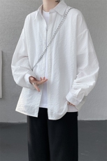 8XL-M泡泡纱盐缩肌理长袖衬衫男夏季冰丝外套防晒衬衣CS29007P40，男装衬衫，电商B312