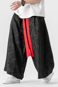 夏季新款 新中式风缎面提花阔腿裤大码汉服休闲裤 K255/P70图片