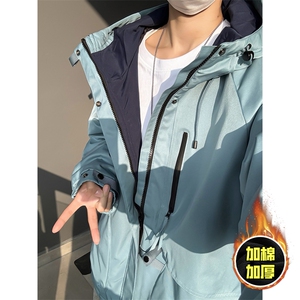 现货5W件冬季三防美式boxy解构连帽雪山冲锋衣棉衣男女棉服厚外套图片