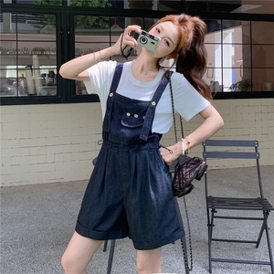牛仔背带裤T恤两件套女夏2025新款宽松气质复古减龄洋气连体短裤图片