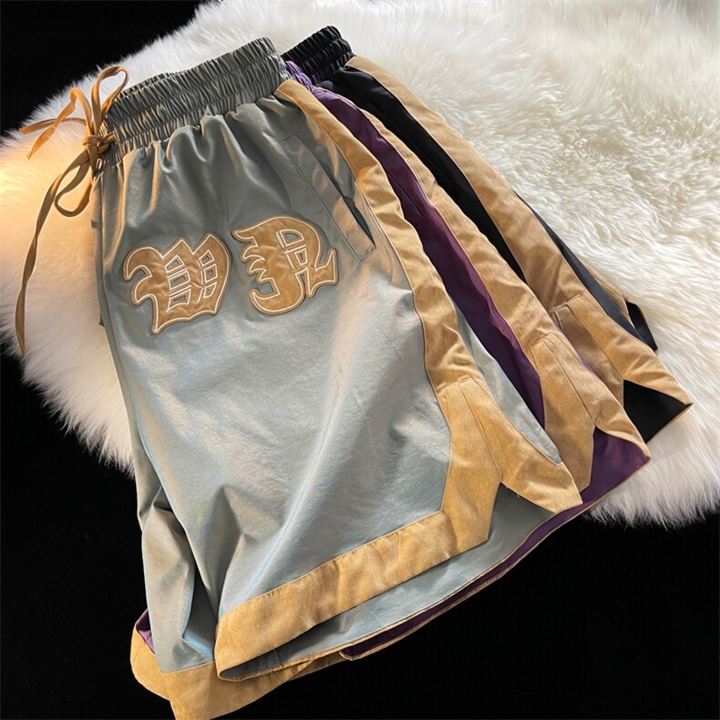 1麂皮绒拼接变色龙渐变冰丝短裤女大码中性风短裤男DK7721P45控59,男装牛仔裤,星座226-2