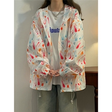 2025夏季新款碎花连帽宽松情侣防晒衣F168/P69，女装防晒衣，星座202-3