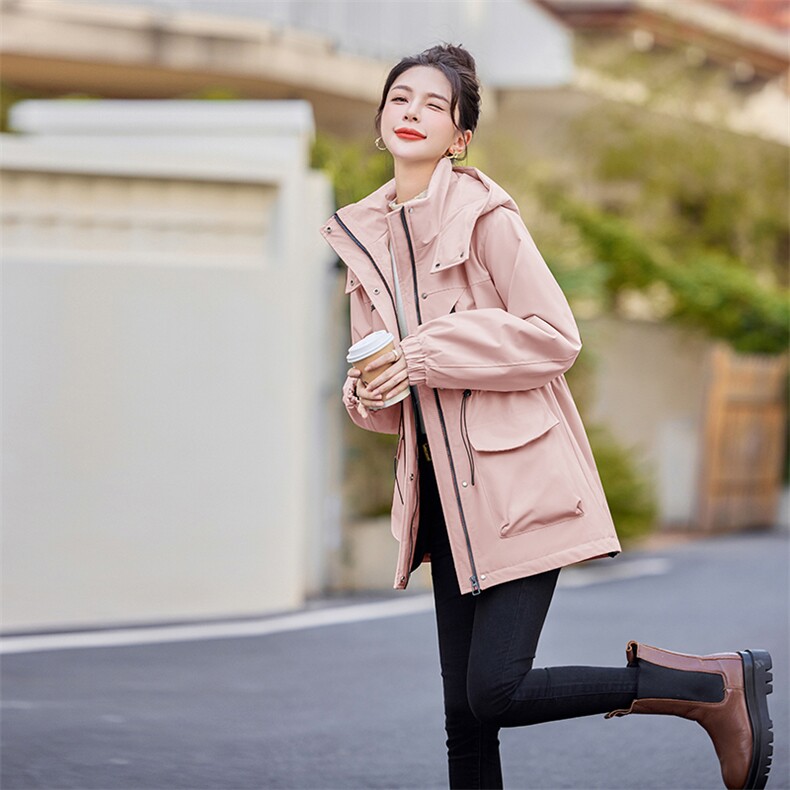 外套女秋冬季2025新款独特超好看休闲连帽中长款收腰加绒厚冲锋衣,女装棉衣/棉服,2C218