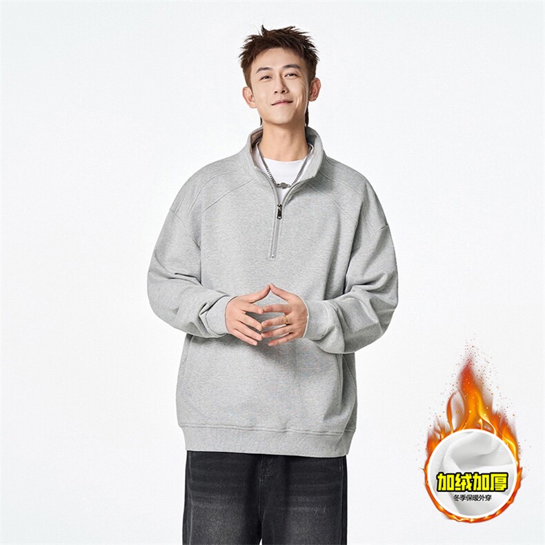 480G重磅加绒硬挺boxy男女秋冬美式高街结构半拉链立领卫衣厚外套，女装短外套，电商A486-1