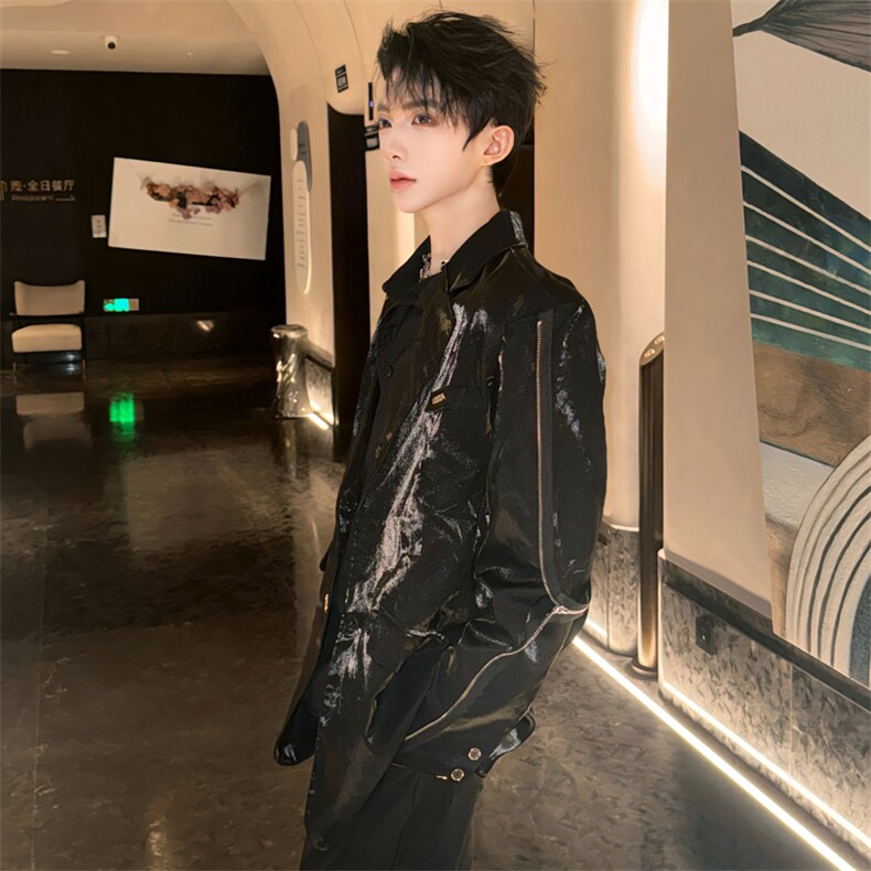 (图）小众液态金属垫肩西装外套黑色西服2666-P110,男装西服套装,星座910-5