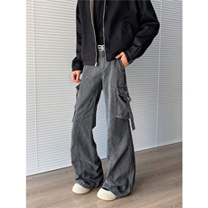美式高街vibe绑带设计感工装牛仔裤男做旧长裤NZ810-P62，男装牛仔裤，星座308B-2