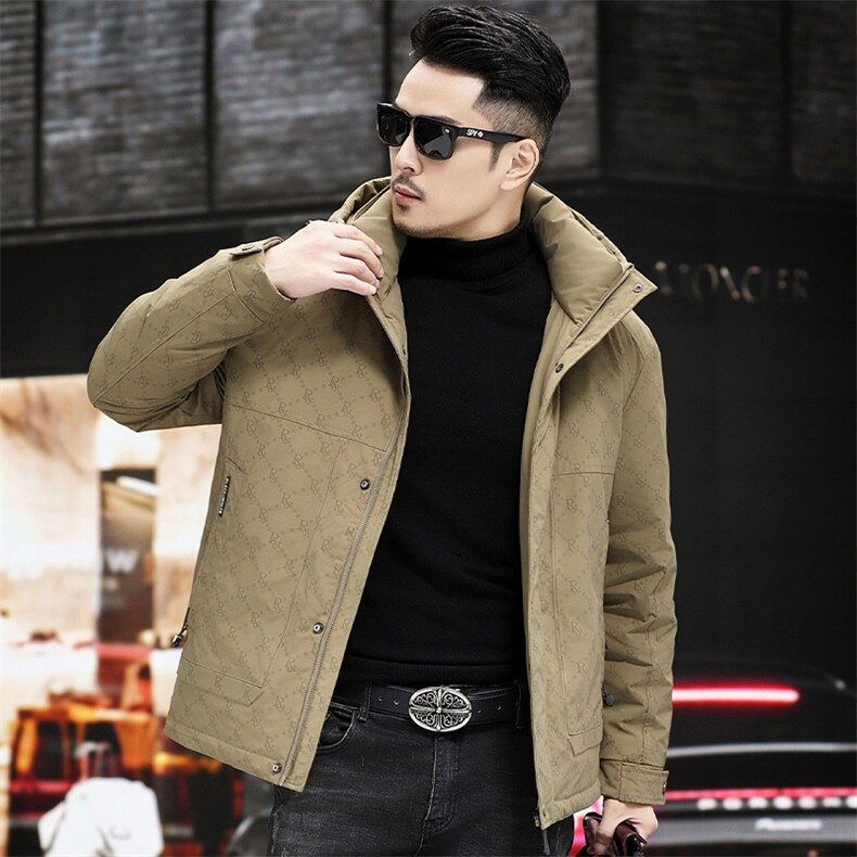 冬款90%白鸭绒中年羽绒服夹克男士连帽青年面包服羽绒服外套大衣图片