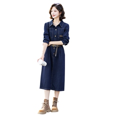 欧货时尚牛仔连衣裙女2024春秋新款高端独特炸街洋气减龄衬衫长裙，女装连衣裙，E百度