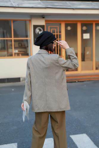 春季新款韩版格子西装外套，女装西装，变色鸟(4F)