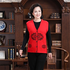 2024秋冬新款中老年女款V领纽扣花纹仿开衫背心马甲，女装马甲，衣恋羊绒