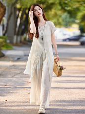 (加码到XXXXL)天丝套装女2026夏季新款宽松时尚遮肉阔腿裤两件套，女装套装/套裙，水衣源