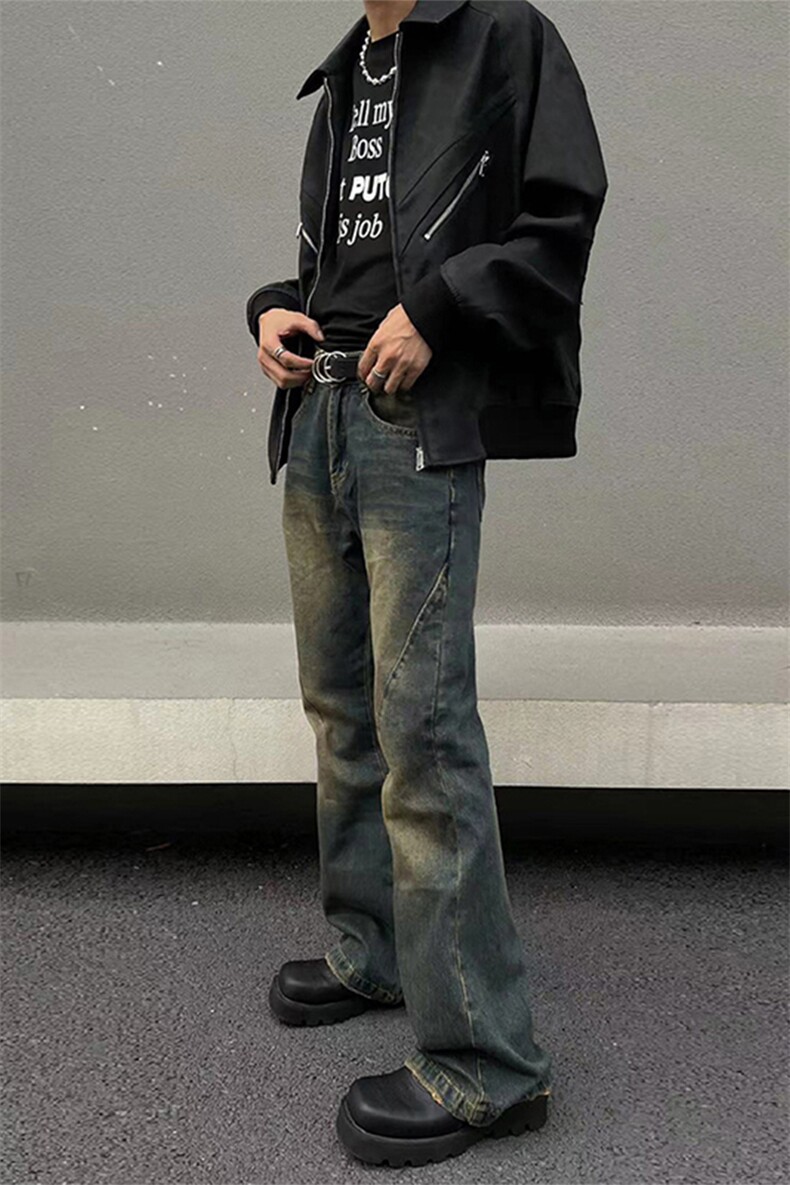 美式ins高街hiphop微喇重工艺水洗复古蓝牛仔裤货号K2322-1P60,男装牛仔裤,电商A063