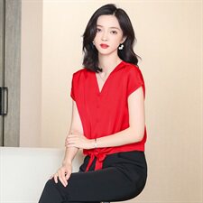重磅真丝短袖衬衫女夏季2025新款气质V领设计感桑蚕丝短款上衣潮，女装衬衫，阿舍尔精品