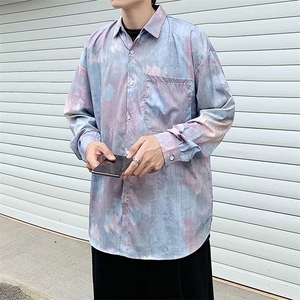 春秋衬衫男长袖扎染宽松衬衣韩版百搭设计休闲上衣 W1119-P28图片