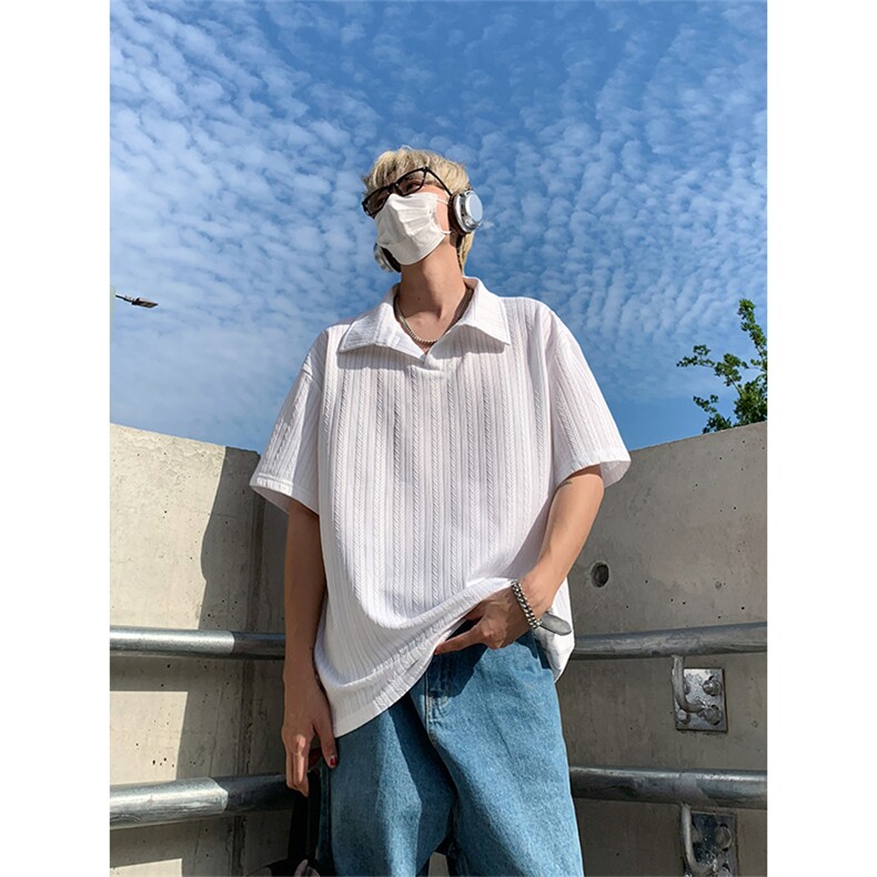 白色麦穗纹肌理感polo衫男款夏季高级感冰丝短袖T3687-特价P25,男装T恤,电商A007